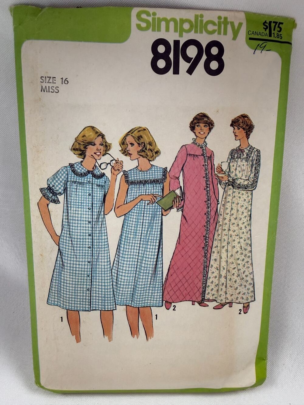 Vintage 70s Simplicity 8198 Nightgown Loungwear Pattern Miss Size 16 Cut